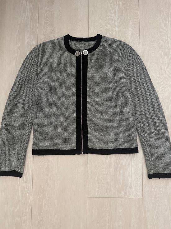 Jackets & Blazers - Gray Cropped Knit Blazer with Black Trim